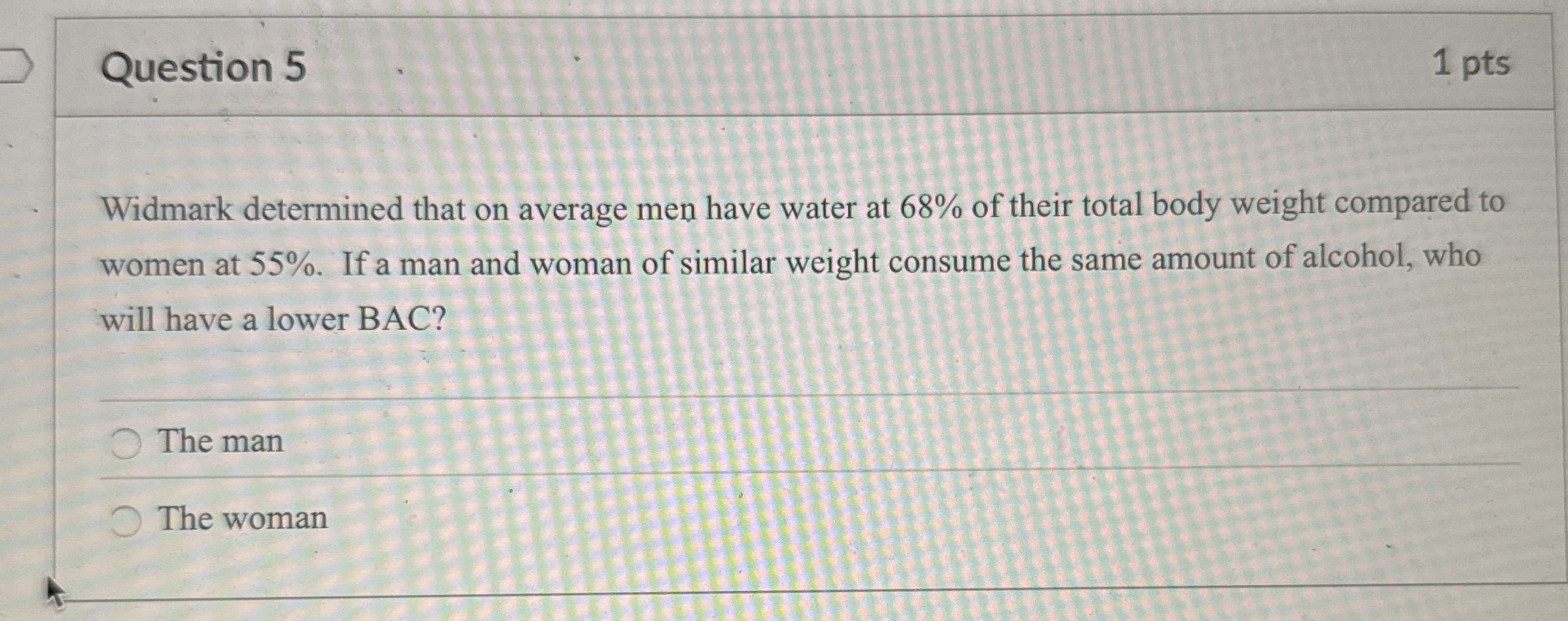 Solved Question 51 ﻿ptsWidmark determined that on average