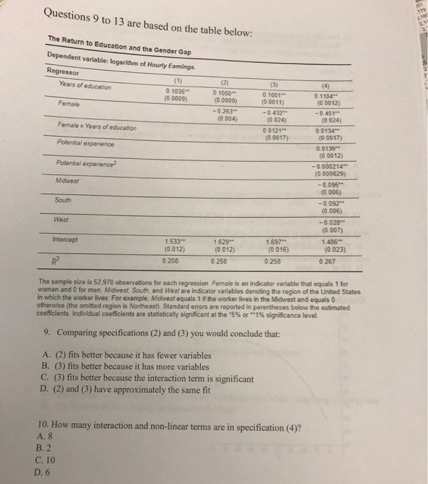 Solved Questions 9 to 13 are based on the table below: 179 | Chegg.com