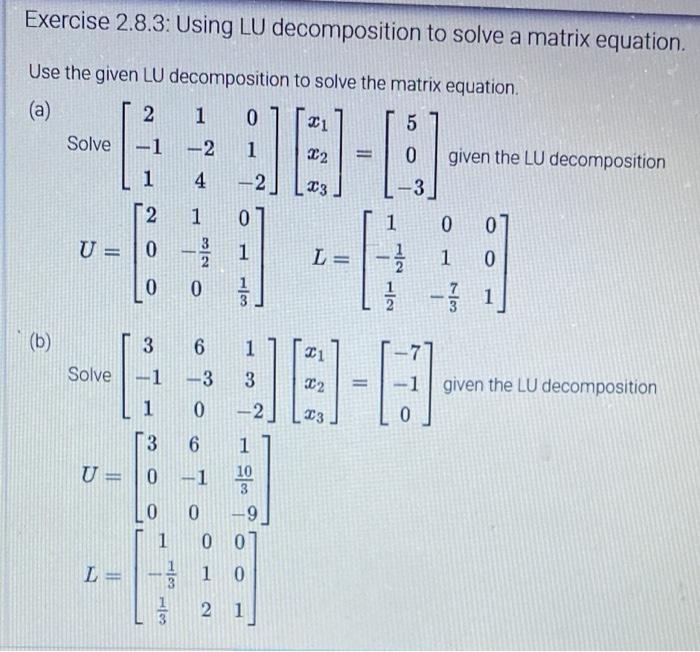 Solved Exercise 2.8.2: Finding an LU decomposition. Find the | Chegg.com