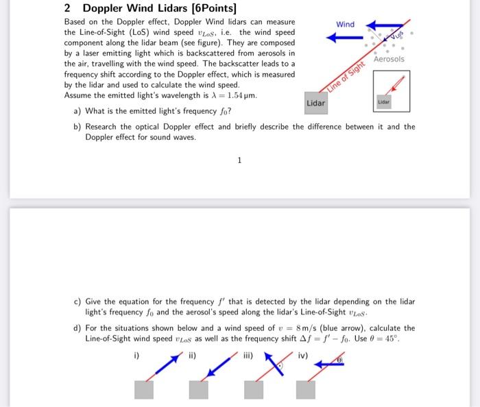 Solved 2 Doppler Wind Lidars [6Points] Based On The Doppler | Chegg.com