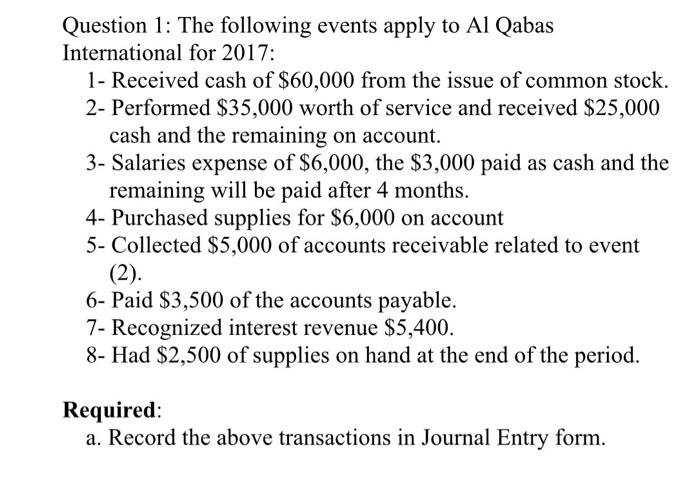 Solved Question 1: The following events apply to Al Qabas | Chegg.com