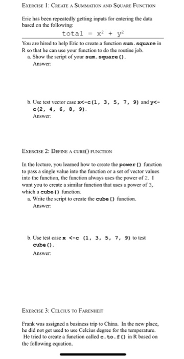 Solved EXERCISE 1: CREATE A SUMMATION AND SQUARE FUNCTION | Chegg.com