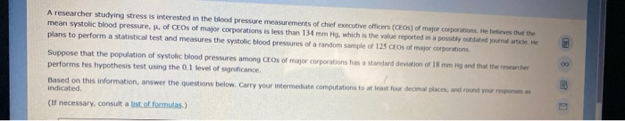 Solved A researcher studying stress is interested in the | Chegg.com