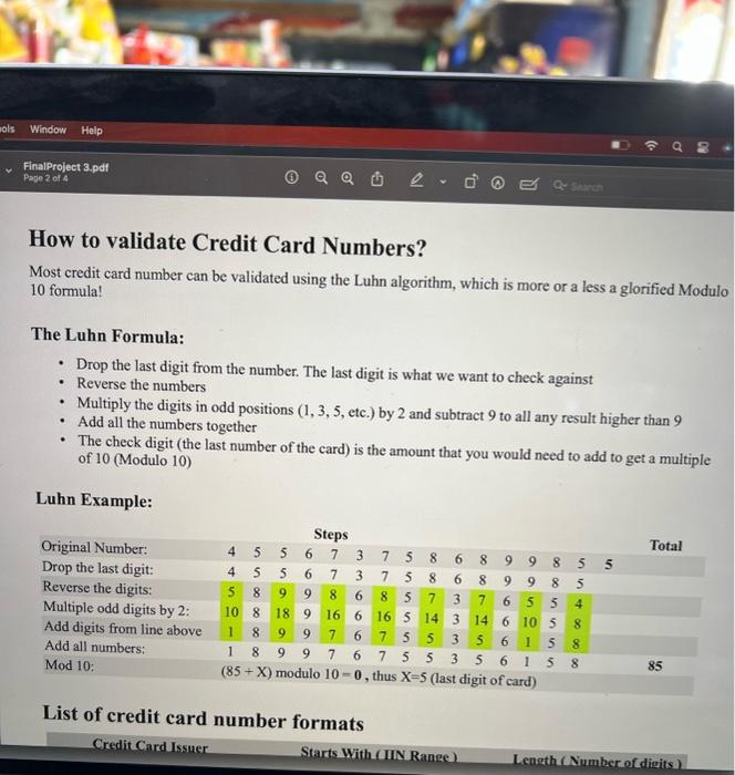 Solved Final Project - Credit card numbers and the case of | Chegg.com
