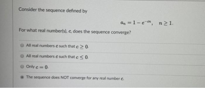 Solved Consider the sequence defined by an = 1 -e on, n> 1. | Chegg.com