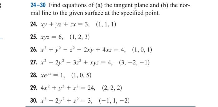 Solved 24-30 Find equations of (a) the tangent plane and (b