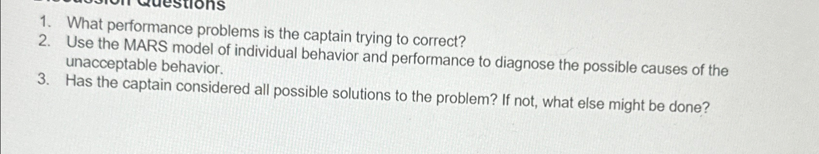 Solved What performance problems is the captain trying to | Chegg.com