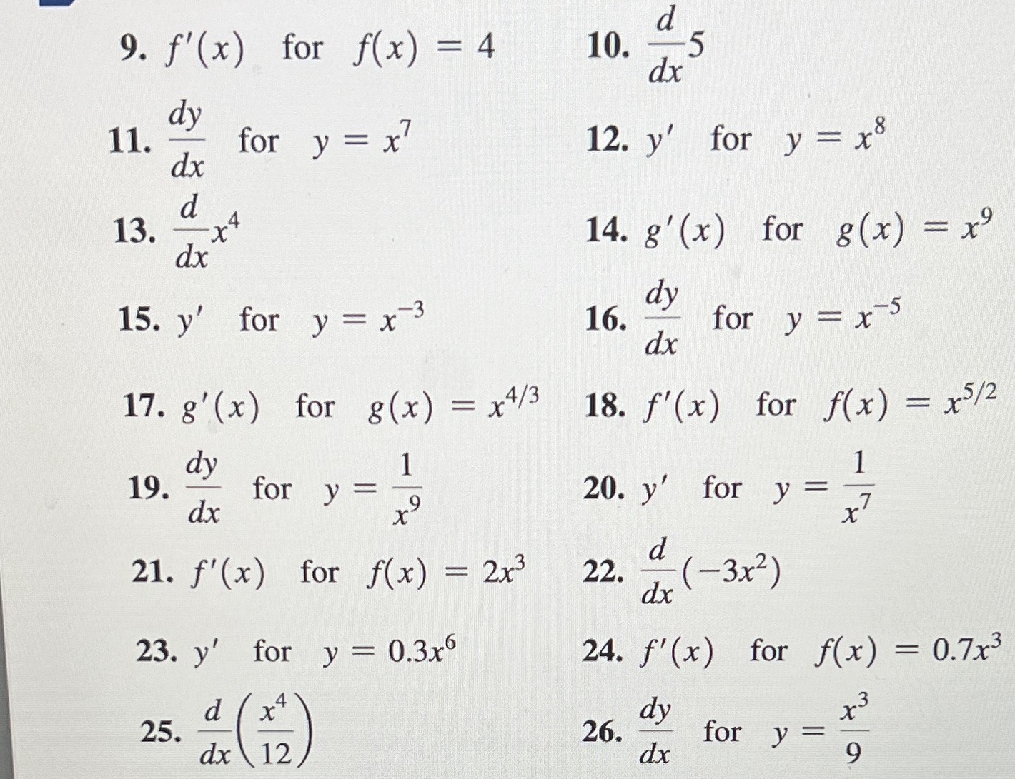 Solved Find the derivatives fir all problems please f'(x) | Chegg.com