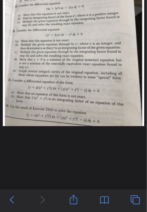Solved B Consider The Differential Equation 4x 3y Dx Chegg Com