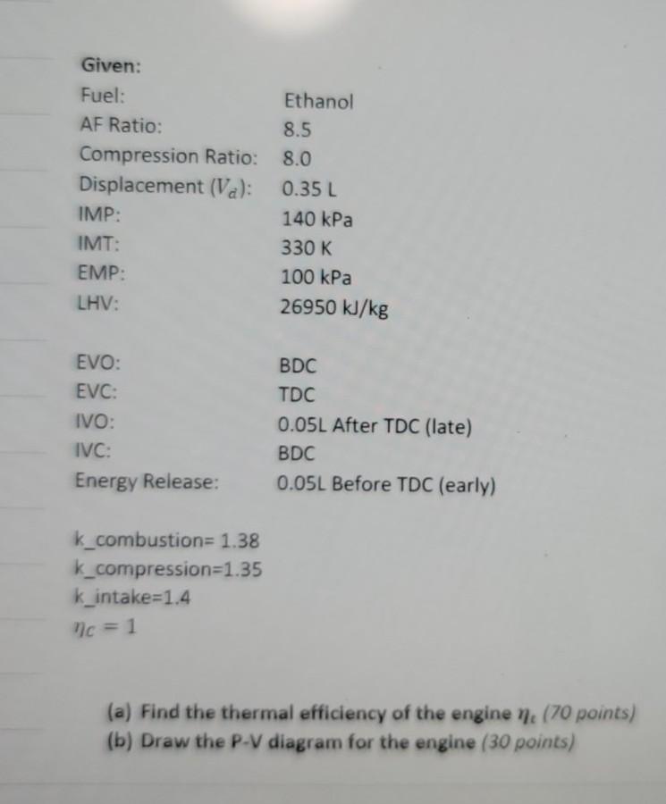 Solved Given Fuel Af Ratio Compression Ratio Displace Chegg Com