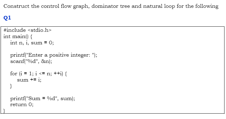 Construct the control flow graph, dominator tree and | Chegg.com