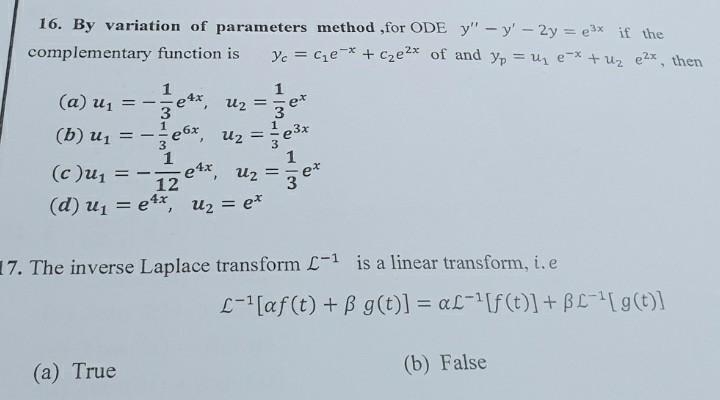 Solved 16. By variation of parameters method for ODE y" - y' | Chegg.com