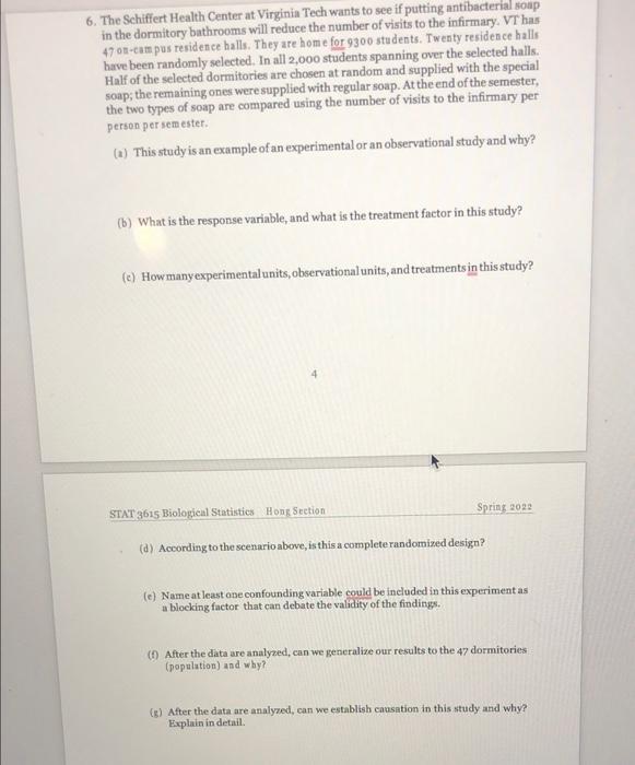 Solved 6. The Schiffert Health Center at Virginia Tech wants