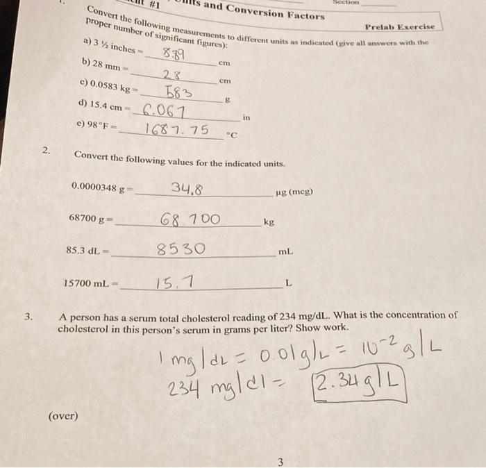 Solved #1 and Conversion Factors Convert the following