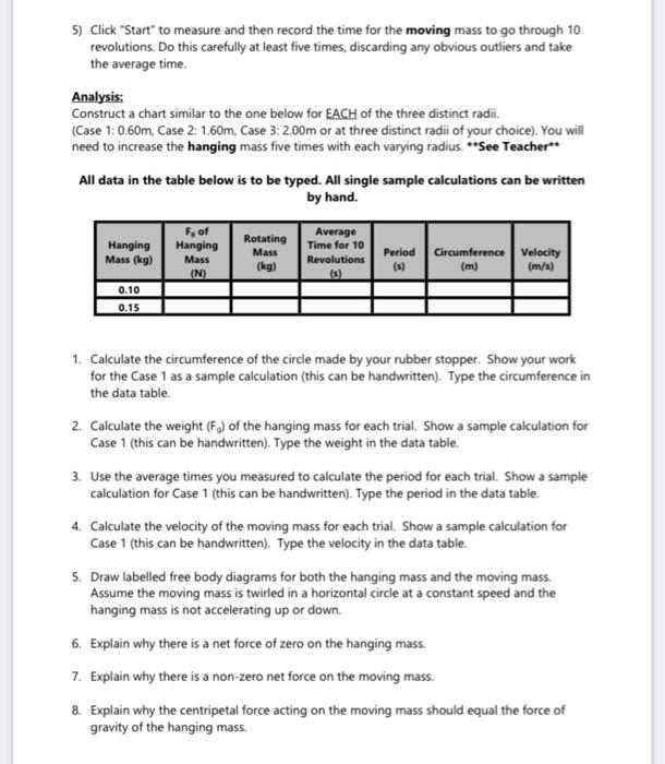 Solved Centripetal Force Informal Lab SPH4U The force