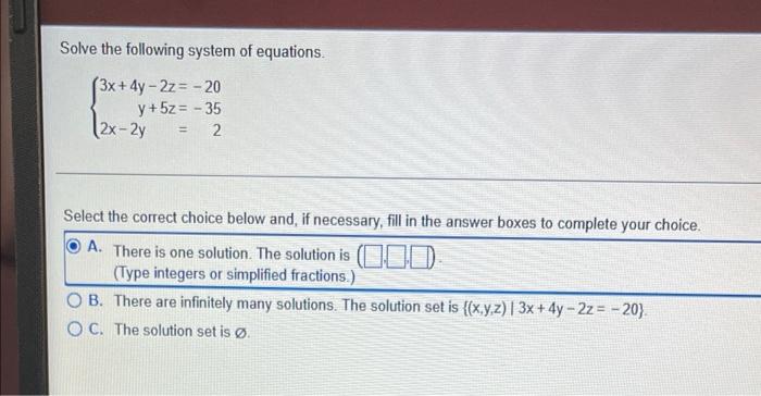 Solved Solve the following system of equations. (3x + 4y - | Chegg.com