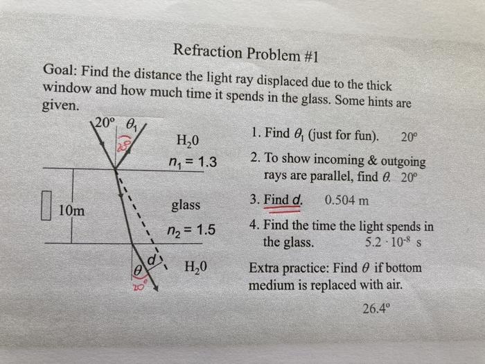 Solved Refraction Problem #1 Goal: Find the distance the | Chegg.com