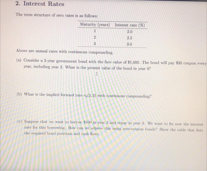 Solved 2. Interest Rates The term structure of zero rates is | Chegg.com