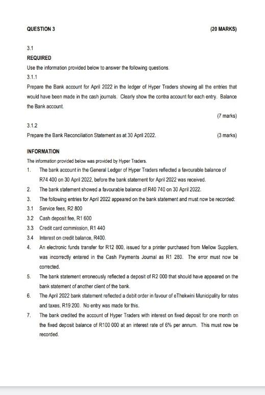 Solved QUESTION 3 (20 MARKS) 3.1 REQUIRED Use the | Chegg.com