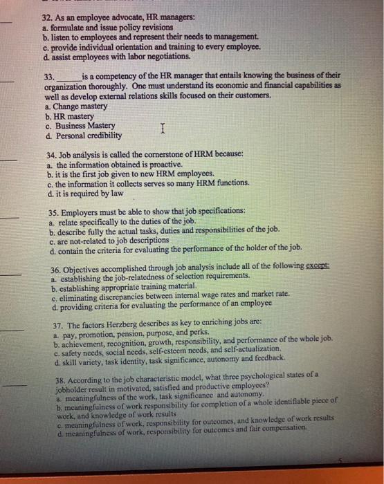 Solved I 32 As An Employee Advocate Hr Managers A For Chegg Com