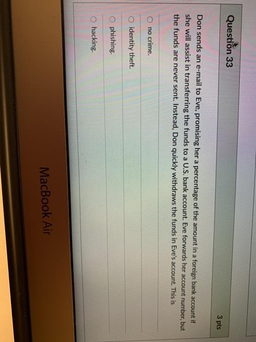 Solved Question 33 3 Pts Don Sends An E mail To Eve Chegg