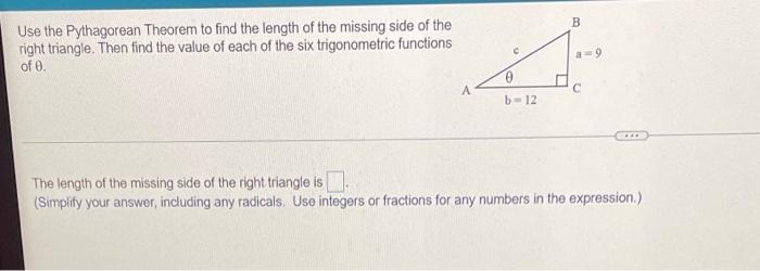 Solved Use the Pythagorean Theorem to find the length of the | Chegg.com