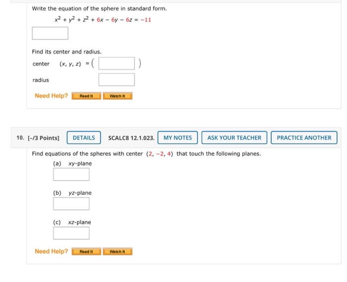 Solved Write the equation of the sphere in standard form. x2 | Chegg.com