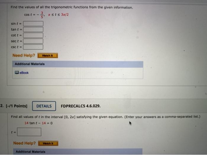 Solved Find the values of all the trigonometric functions | Chegg.com