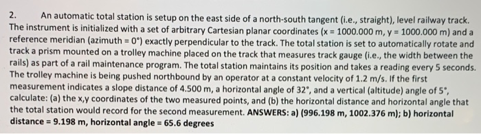 Solved 2. An automatic total station is setup on the east | Chegg.com