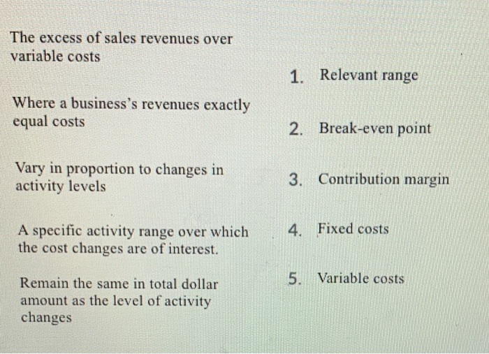 Solved The excess of sales revenues over variable costs 1.