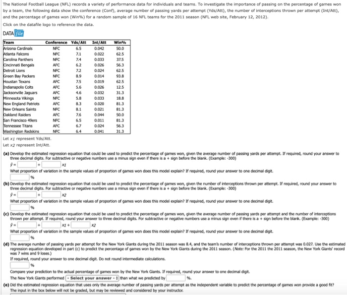 Solved The National Football League (NFL) records a variety