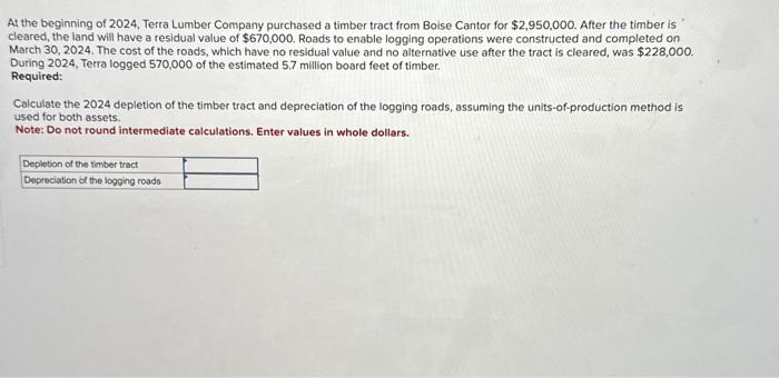 Solved At The Beginning Of 2024 Terra Lumber Company Chegg Com   Image