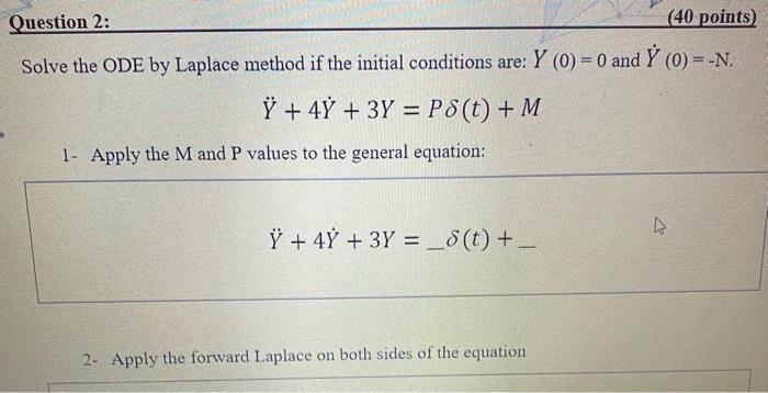 Solved Question 2 40 Points Solve The Ode By Laplace M Chegg Com