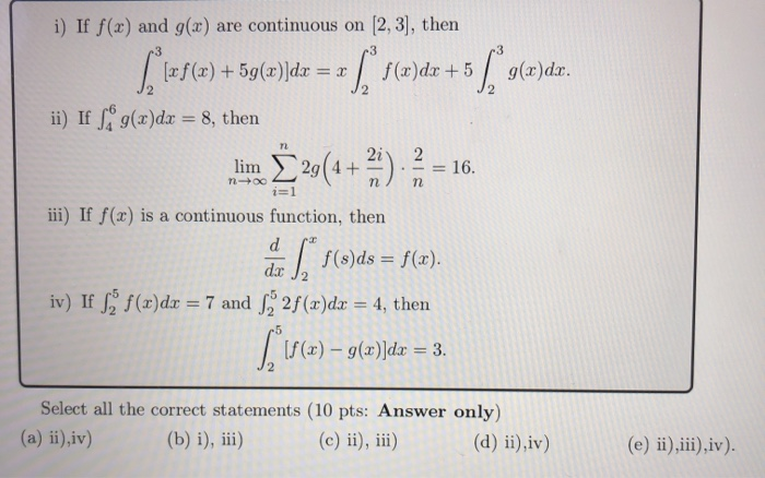 Solved I If F X And G X Are Continuous On 2 3 Then Chegg Com