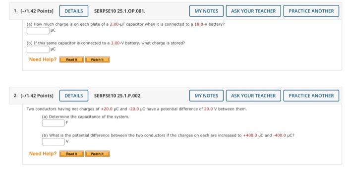 Solved (a) How much charge is on each plate of a 2.00−μF | Chegg.com