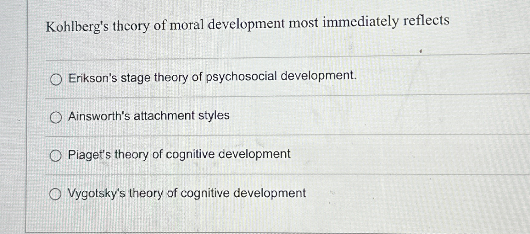 Solved Kohlberg s theory of moral development most Chegg