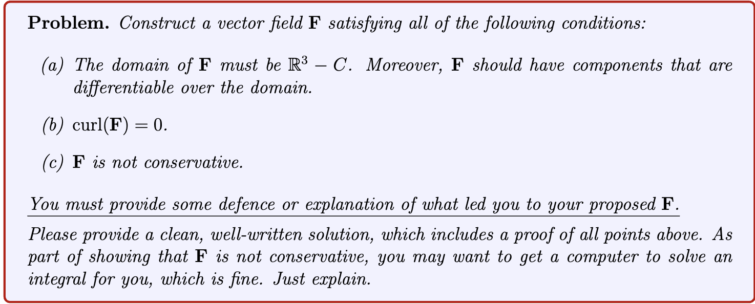 Solved Problem. Construct a vector field F ﻿satisfying all | Chegg.com