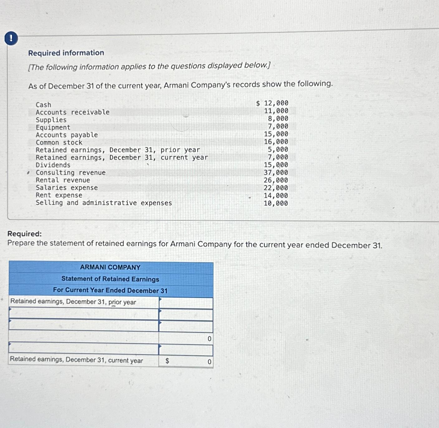 Solved Prepare the statement of retained earnings for Armani | Chegg.com