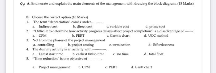 Solved Q3: A. Enumerate and explain the main elements of the | Chegg.com