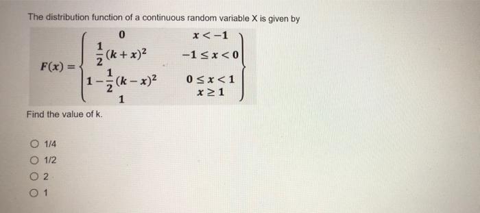 Solved The distribution function of a continuous random | Chegg.com
