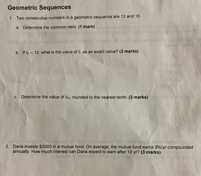 Solved Geometric Sequences 1. Two consecutive numbers in a | Chegg.com