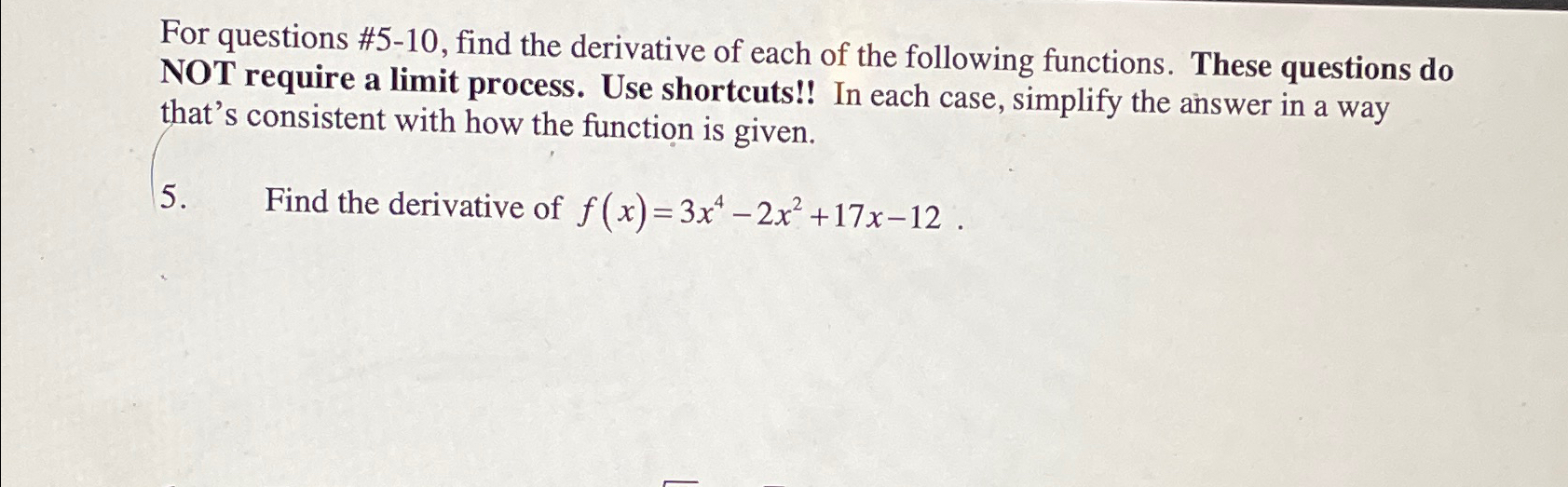 Solved For questions #5-10, ﻿find the derivative of each of | Chegg.com
