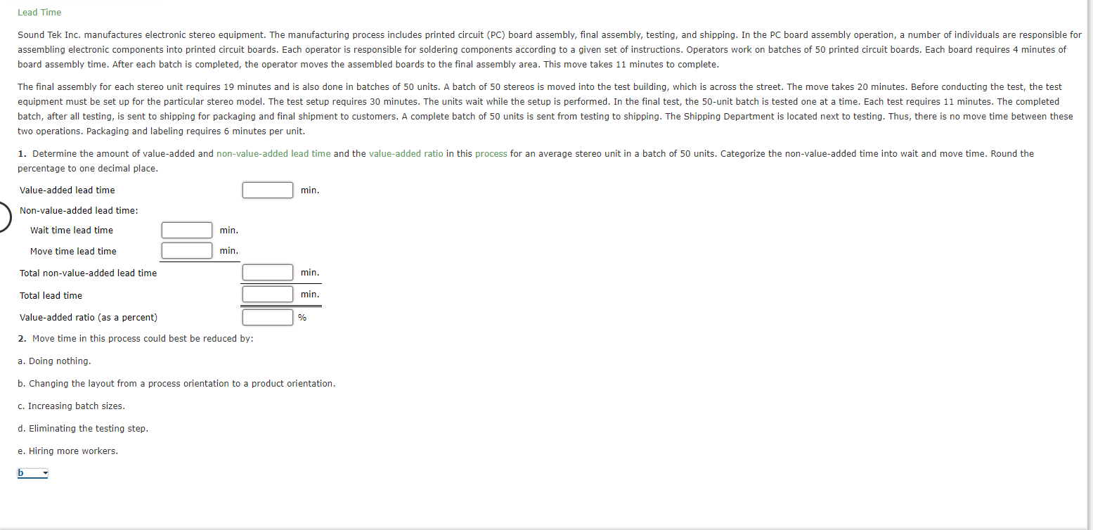 Solved Lead TimeSound Tek Inc. Manufactures Electronic | Chegg.com