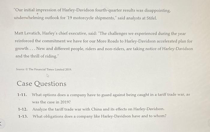 Solved Harley Davidson Sees 120m Hit From Tariffs This Chegg