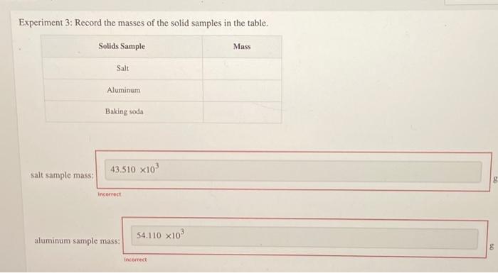 experiment 3 record the following masses