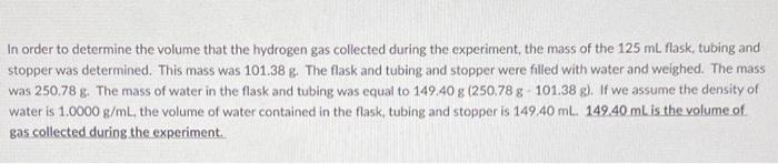 Solved In order to determine the volume that the hydrogen | Chegg.com