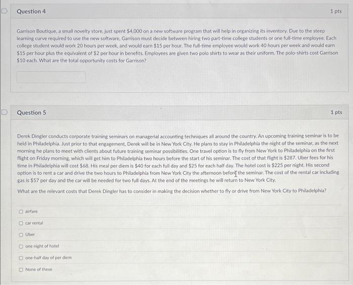 Solved Question 1 1 pts Garrison Boutique, a small novelty