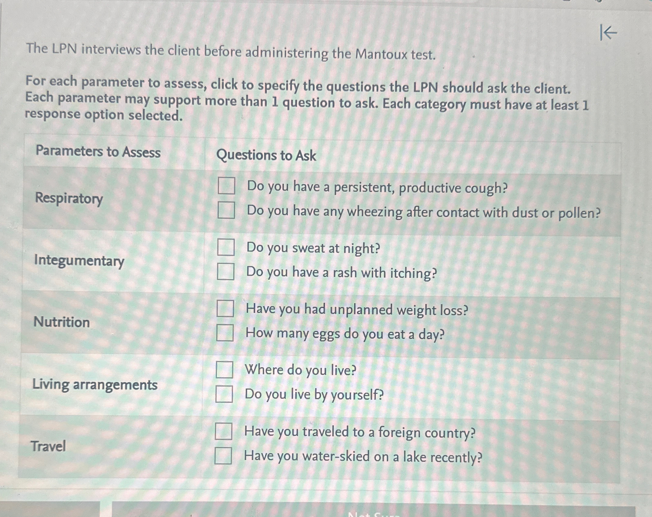 Solved The LPN interviews the client before administering | Chegg.com