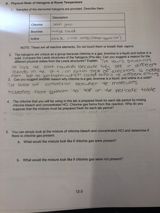 Solved A Physical State Of Halogens At Room Temperature