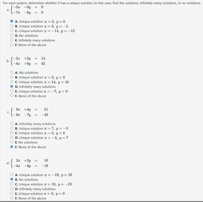 Solved For Each System, Determine Whether It Has A Unique | Chegg.com